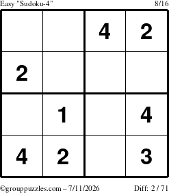 The grouppuzzles.com Easy Sudoku-4 puzzle for Saturday July 11, 2026