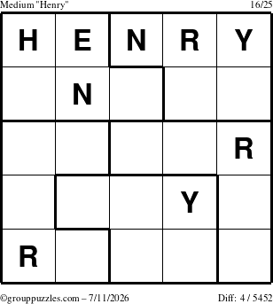 The grouppuzzles.com Medium Henry puzzle for Saturday July 11, 2026