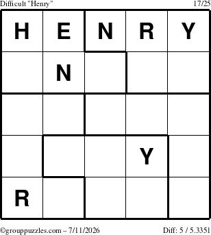 The grouppuzzles.com Difficult Henry puzzle for Saturday July 11, 2026