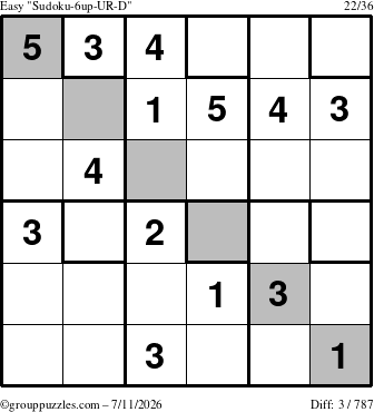 The grouppuzzles.com Easy Sudoku-6up-UR-D puzzle for Saturday July 11, 2026