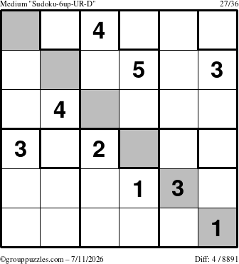 The grouppuzzles.com Medium Sudoku-6up-UR-D puzzle for Saturday July 11, 2026
