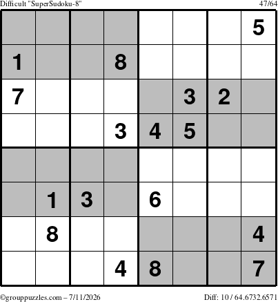 The grouppuzzles.com Difficult SuperSudoku-8 puzzle for Saturday July 11, 2026
