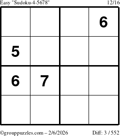 The grouppuzzles.com Easy Sudoku-4-5678 puzzle for Friday February 6, 2026