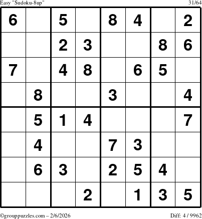 The grouppuzzles.com Easy Sudoku-8up puzzle for Friday February 6, 2026