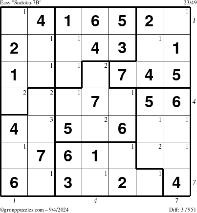 The grouppuzzles.com Easy Sudoku-7B puzzle for Wednesday September 4, 2024 with all 3 steps marked