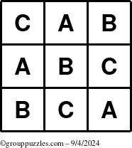 The grouppuzzles.com Answer grid for the TicTac-ABC puzzle for Wednesday September 4, 2024