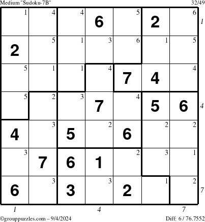 The grouppuzzles.com Medium Sudoku-7B puzzle for Wednesday September 4, 2024 with all 6 steps marked