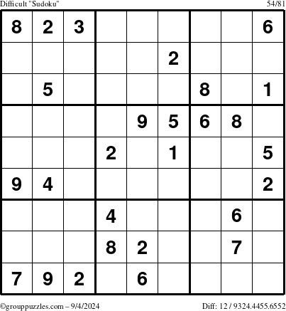 The grouppuzzles.com Difficult Sudoku puzzle for Wednesday September 4, 2024