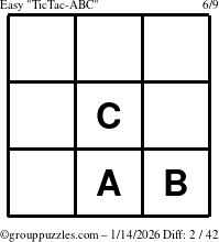 The grouppuzzles.com Easy TicTac-ABC puzzle for Wednesday January 14, 2026