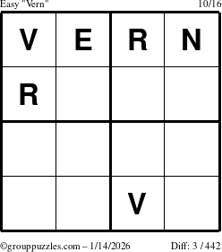 The grouppuzzles.com Easy Vern puzzle for Wednesday January 14, 2026