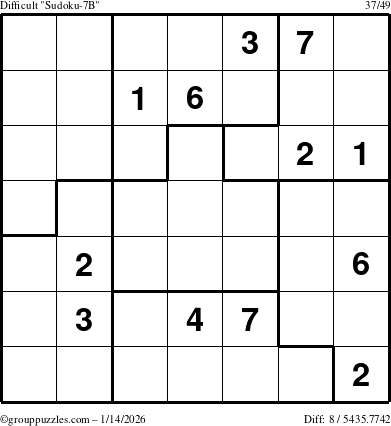The grouppuzzles.com Difficult Sudoku-7B puzzle for Wednesday January 14, 2026