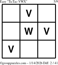 The grouppuzzles.com Easy TicTac-VWX puzzle for Wednesday January 14, 2026