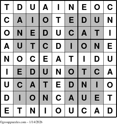 The grouppuzzles.com Answer grid for the HyperEducation-i23 puzzle for Wednesday January 14, 2026