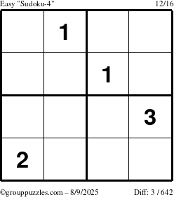 The grouppuzzles.com Easy Sudoku-4 puzzle for Saturday August 9, 2025