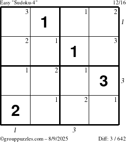 The grouppuzzles.com Easy Sudoku-4 puzzle for Saturday August 9, 2025 with all 3 steps marked