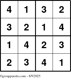 The grouppuzzles.com Answer grid for the Sudoku-4 puzzle for Saturday August 9, 2025