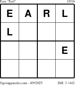 The grouppuzzles.com Easy Earl puzzle for Saturday August 9, 2025