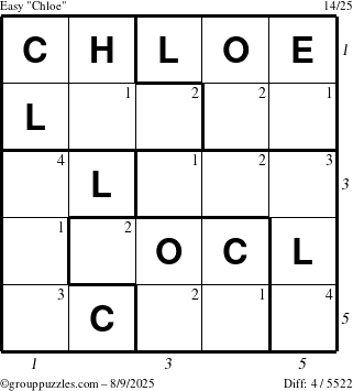 The grouppuzzles.com Easy Chloe puzzle for Saturday August 9, 2025 with all 4 steps marked