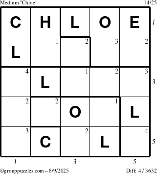 The grouppuzzles.com Medium Chloe puzzle for Saturday August 9, 2025 with all 4 steps marked