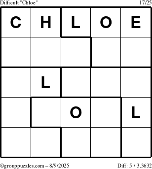 The grouppuzzles.com Difficult Chloe puzzle for Saturday August 9, 2025