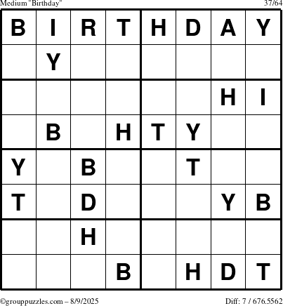 The grouppuzzles.com Medium Birthday puzzle for Saturday August 9, 2025