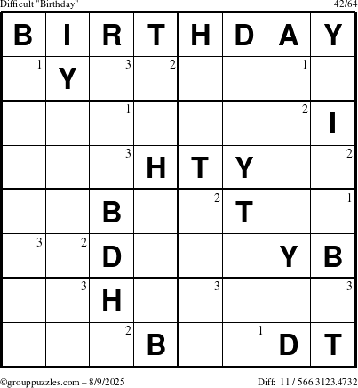 The grouppuzzles.com Difficult Birthday puzzle for Saturday August 9, 2025 with the first 3 steps marked