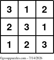 The grouppuzzles.com Answer grid for the TicTac-123 puzzle for Tuesday July 14, 2026