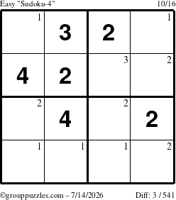 The grouppuzzles.com Easy Sudoku-4 puzzle for Tuesday July 14, 2026 with the first 3 steps marked