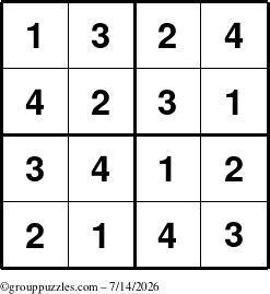 The grouppuzzles.com Answer grid for the Sudoku-4 puzzle for Tuesday July 14, 2026