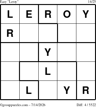The grouppuzzles.com Easy Leroy puzzle for Tuesday July 14, 2026