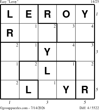 The grouppuzzles.com Easy Leroy puzzle for Tuesday July 14, 2026, suitable for printing, with all 4 steps marked