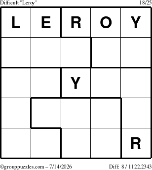 The grouppuzzles.com Difficult Leroy puzzle for Tuesday July 14, 2026