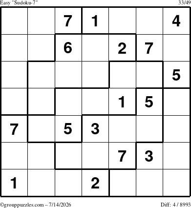 The grouppuzzles.com Easy Sudoku-7 puzzle for Tuesday July 14, 2026