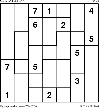 The grouppuzzles.com Medium Sudoku-7 puzzle for Tuesday July 14, 2026