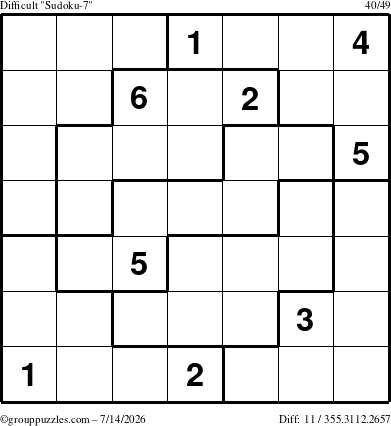 The grouppuzzles.com Difficult Sudoku-7 puzzle for Tuesday July 14, 2026