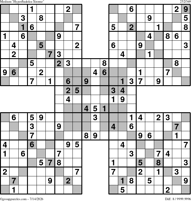 The grouppuzzles.com Medium HyperSudoku-Xtreme puzzle for Tuesday July 14, 2026