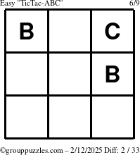 The grouppuzzles.com Easy TicTac-ABC puzzle for Wednesday February 12, 2025