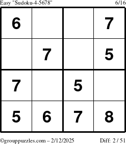 The grouppuzzles.com Easy Sudoku-4-5678 puzzle for Wednesday February 12, 2025