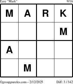 The grouppuzzles.com Easy Mark puzzle for Wednesday February 12, 2025