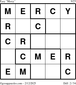 The grouppuzzles.com Easy Mercy puzzle for Wednesday February 12, 2025