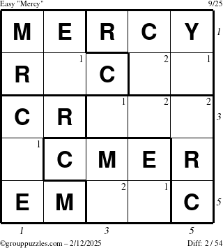 The grouppuzzles.com Easy Mercy puzzle for Wednesday February 12, 2025 with all 2 steps marked