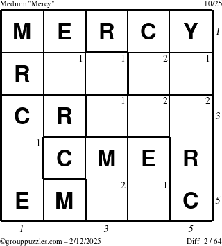 The grouppuzzles.com Medium Mercy puzzle for Wednesday February 12, 2025 with all 2 steps marked