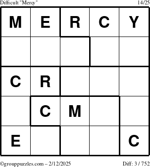 The grouppuzzles.com Difficult Mercy puzzle for Wednesday February 12, 2025