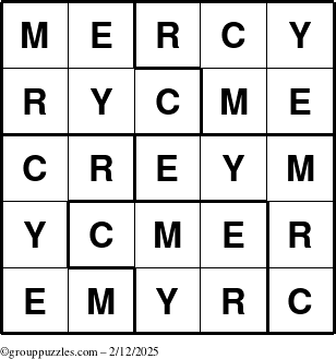 The grouppuzzles.com Answer grid for the Mercy puzzle for Wednesday February 12, 2025