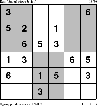 The grouppuzzles.com Easy SuperSudoku-Junior puzzle for Wednesday February 12, 2025