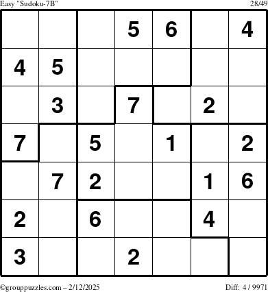 The grouppuzzles.com Easy Sudoku-7B puzzle for Wednesday February 12, 2025