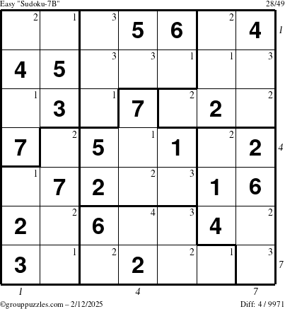 The grouppuzzles.com Easy Sudoku-7B puzzle for Wednesday February 12, 2025 with all 4 steps marked