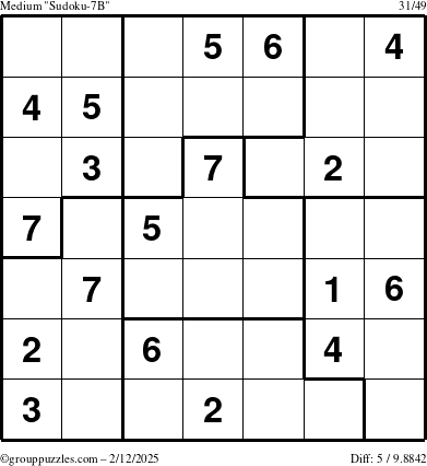 The grouppuzzles.com Medium Sudoku-7B puzzle for Wednesday February 12, 2025