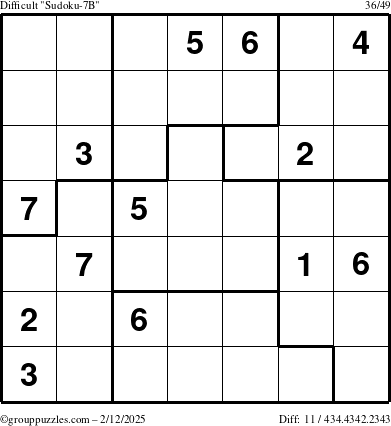 The grouppuzzles.com Difficult Sudoku-7B puzzle for Wednesday February 12, 2025