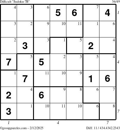 The grouppuzzles.com Difficult Sudoku-7B puzzle for Wednesday February 12, 2025 with all 11 steps marked